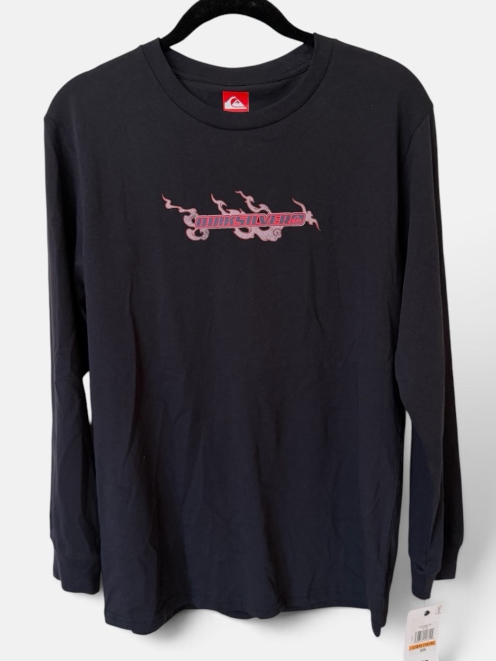 Boys Quiksilver Black Long-Sleeve Tee with Pink Chest Graphic Size L 14-16